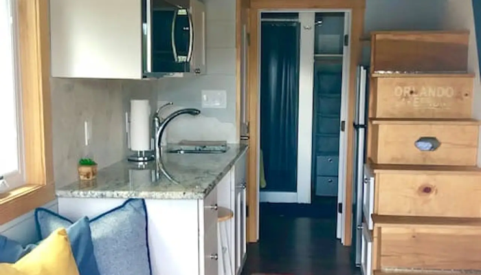 The Retreat Living & Kitchen area The Retreat Tiny House Rental Living & Kitchen area