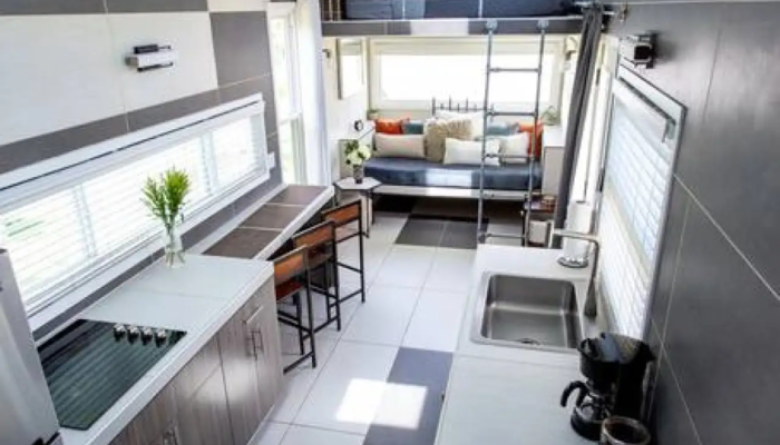 Kitchen & Living area The Ritz Tiny House Rental Kitchen & Living area