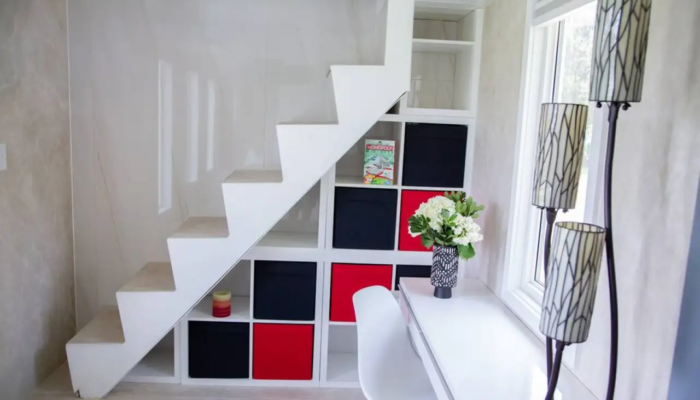 The Universal Stairs to Main Loft The Universal Tiny House Rental Stairs to Main Loft