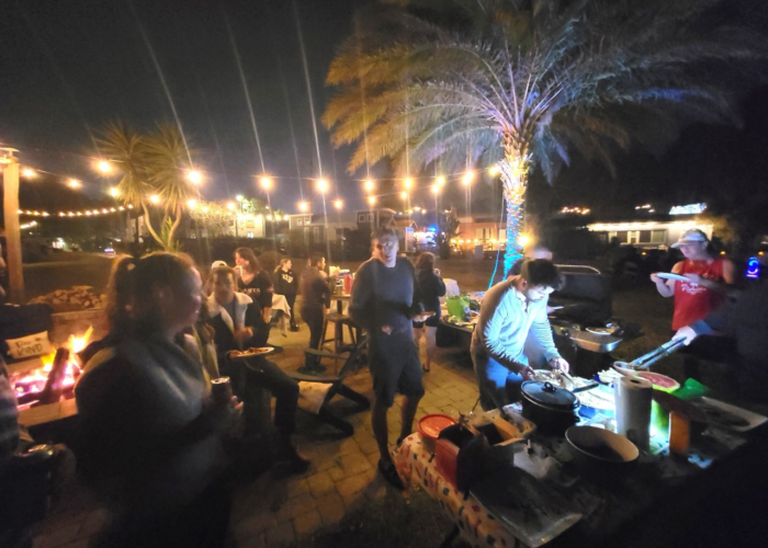 Community potluck and grilling during Super Bowl party at Tiny Town Orlando Community potluck and grilling during Super Bowl party at Tiny Town Orlando