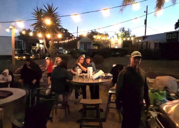 Community potluck and grilling during Super Bowl party at Tiny Town Orlando Community potluck and grilling during Super Bowl party at Tiny Town Orlando