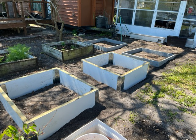Newly installed six raised garden beds at Tiny Town Orlando community garden Newly installed six raised garden beds at Tiny Town Orlando community garden