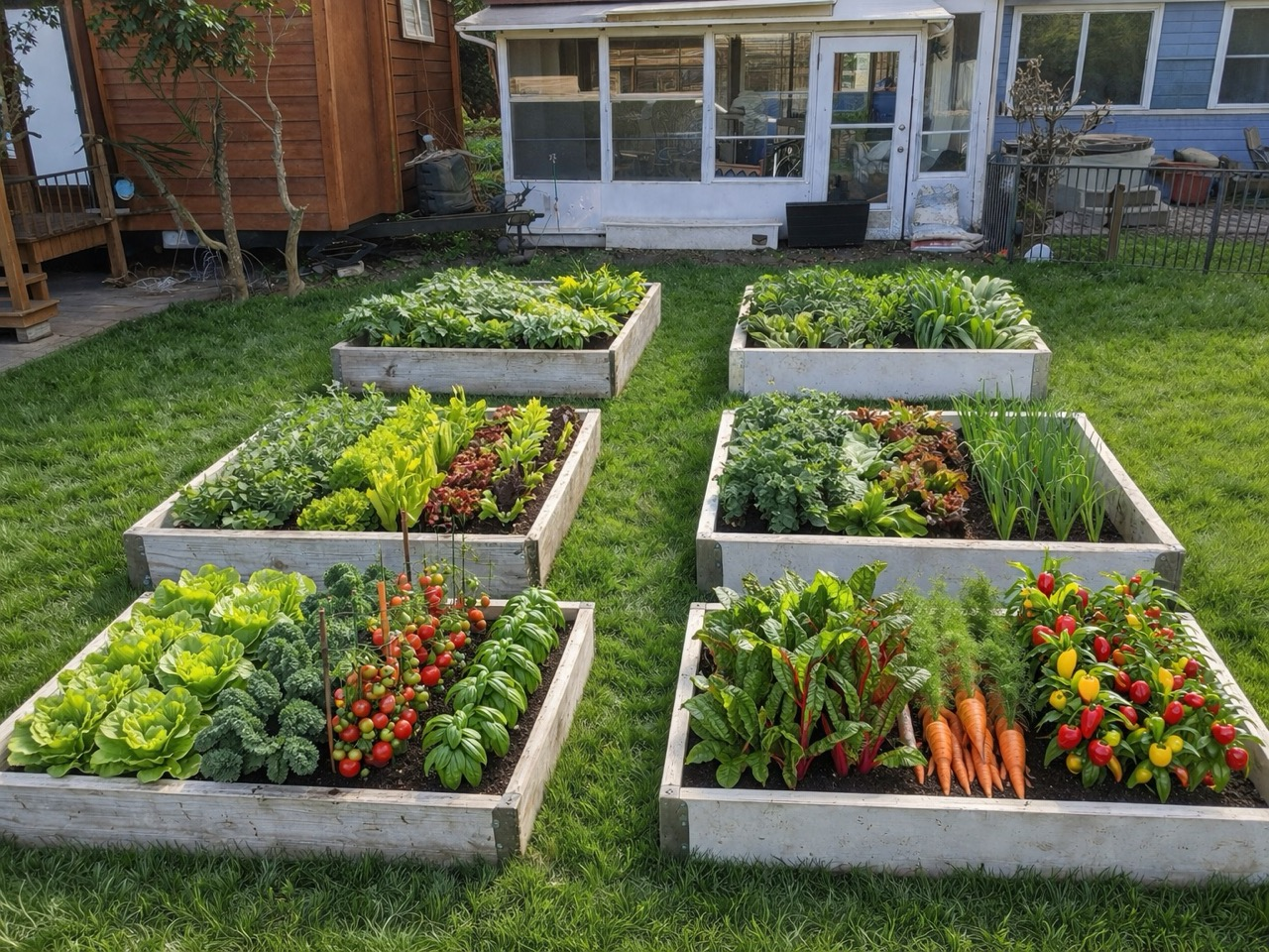Example of a fully grown raised bed vegetable garden for Tiny Town Orlando inspiration