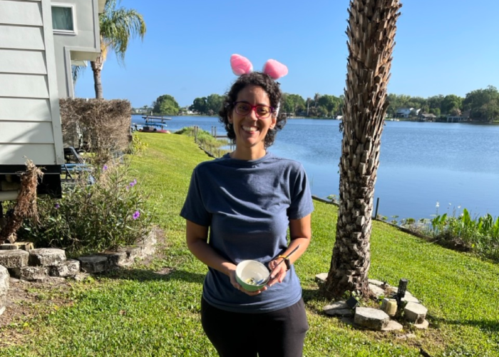 Easter Bunny delivering chocolate eggs Tiny Town community Easter Bunny delivering chocolate eggs Tiny Town community